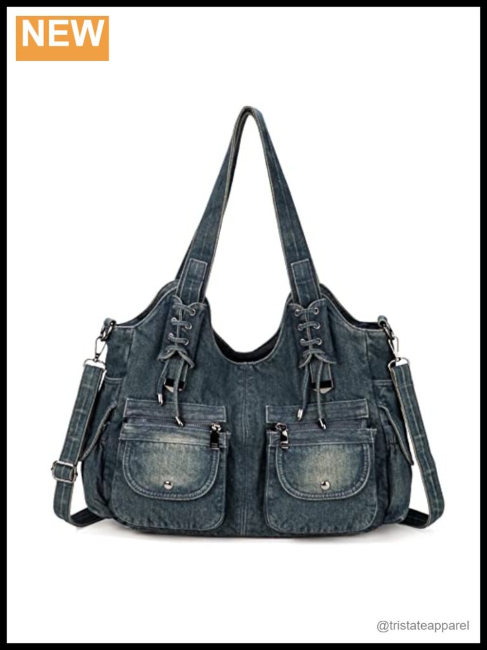 Washed Denim Hobo Shoulder Bag with Top Handle Adjustable Strap